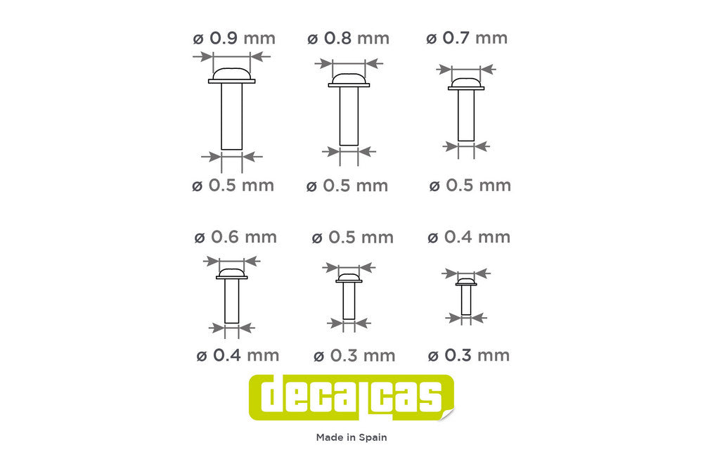 Rivets for scale models: Button head hex socket screws with washer 0,4mm, 0,5mm, 0,6mm, 0,7mm, 0,8mm and 0,9mm