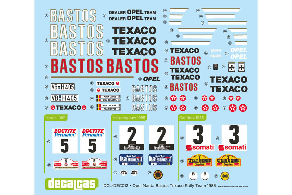 Opel Manta 400 Bastos Texaco Rally Team 85 Decal