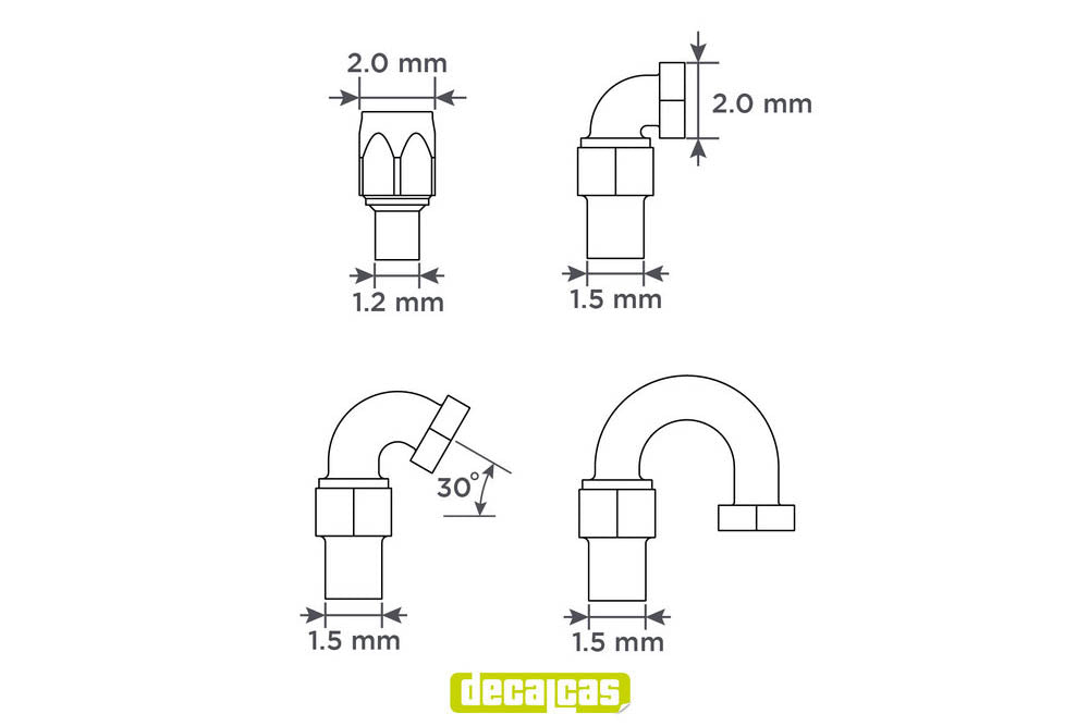 Hose joints for 1/12 scale models: 2.0mm Hose joints - Set 2