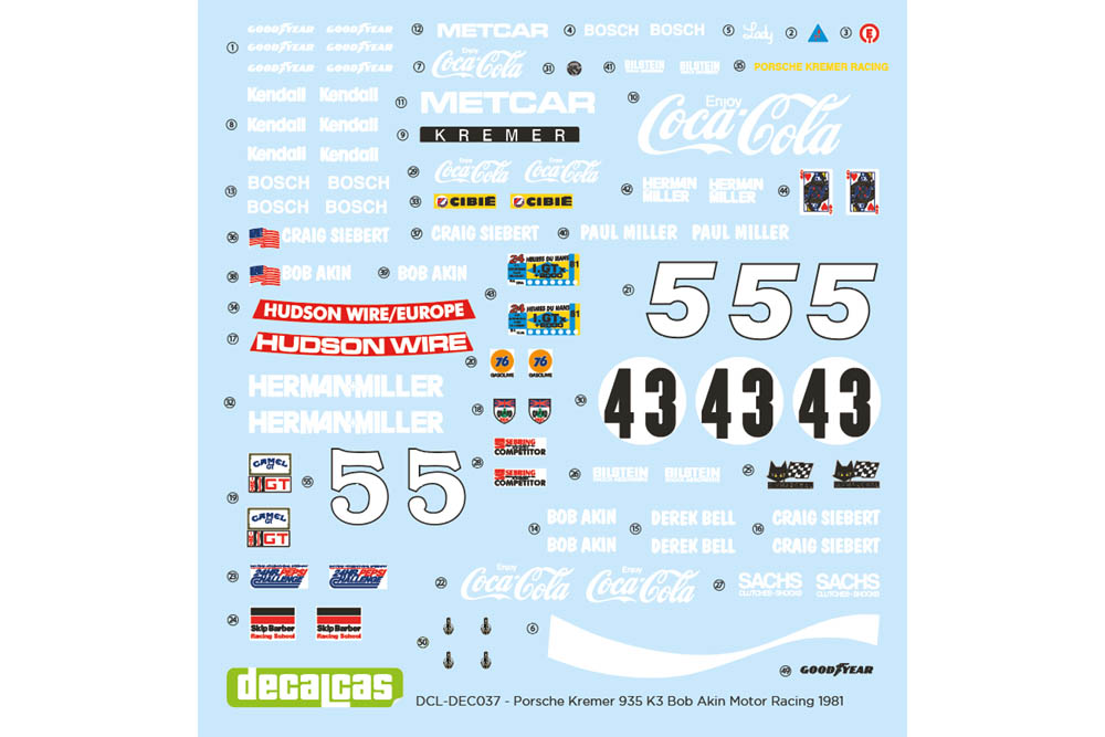 Porsche 935 Kremer K3 Bob Akin Motorsport Decal für NUNU