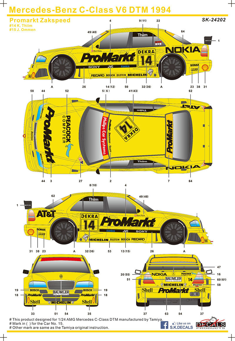 Mercedes C-Class V6 Pro Markt DTM 1994 für Tamiya 1:24