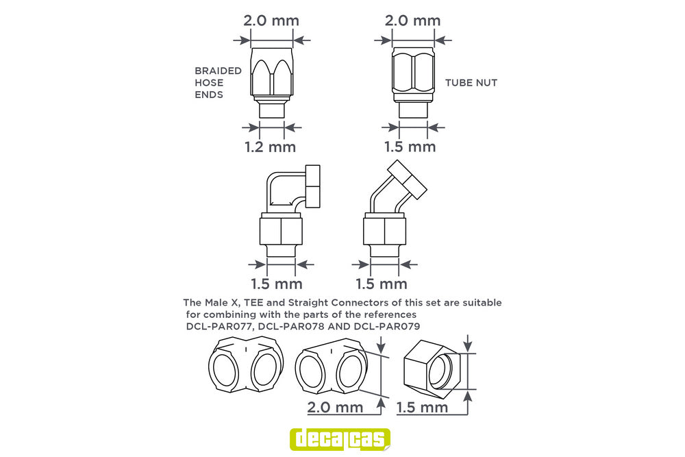 Hose joints for 1/12 scale models: 2.0mm Hose joints - Set 3