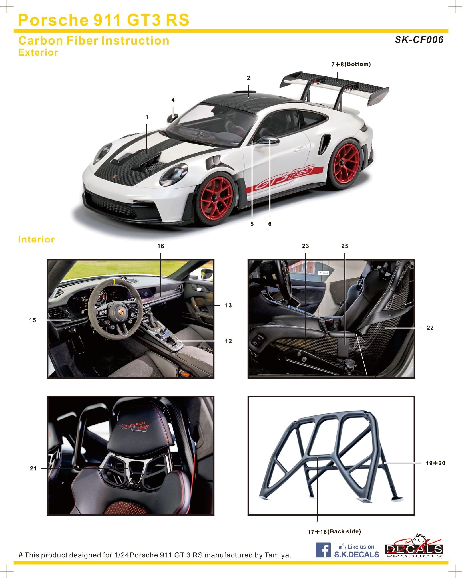 Porsche 911 GT3 RS Carbon Decal für Tamiya 1:24