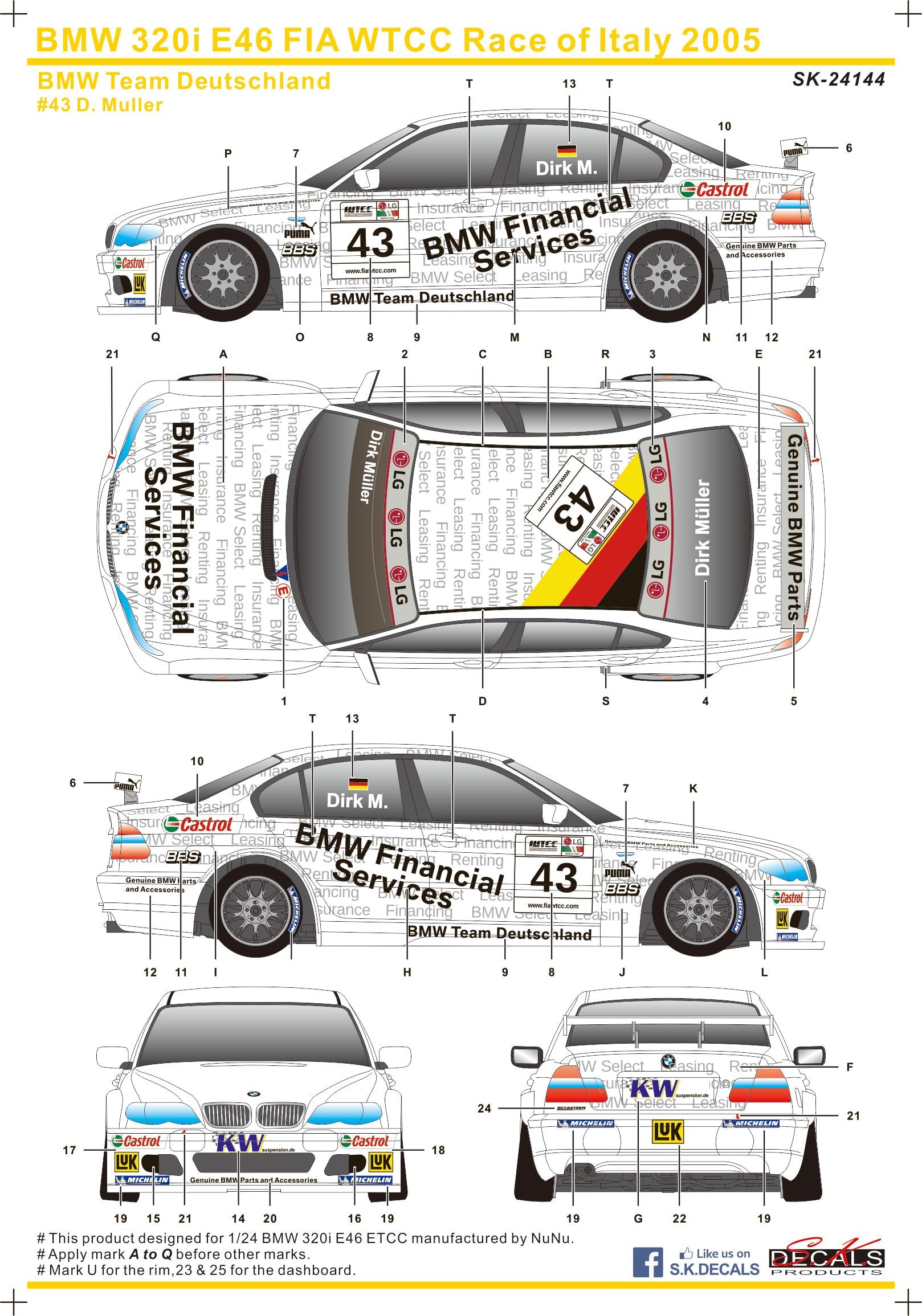 BMW 320i E46 FIA WTCC Race of Deutschland #43 #16 2in1 Decal