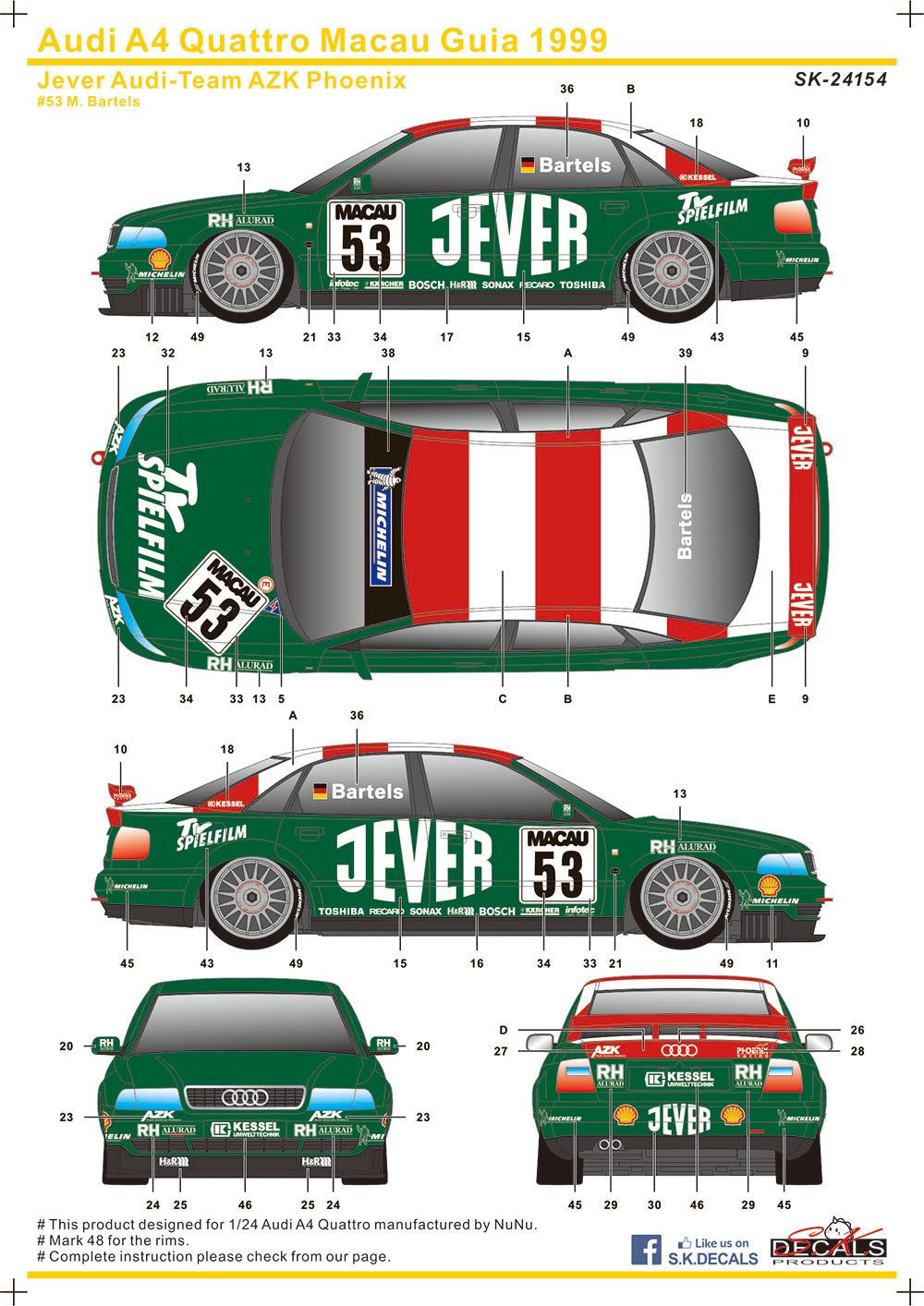 Audi A4 Quattro Super Tourenwagen Cup 1999 Jever Audi-Team AZK Phoenix für NUNU Audi A4 1/24