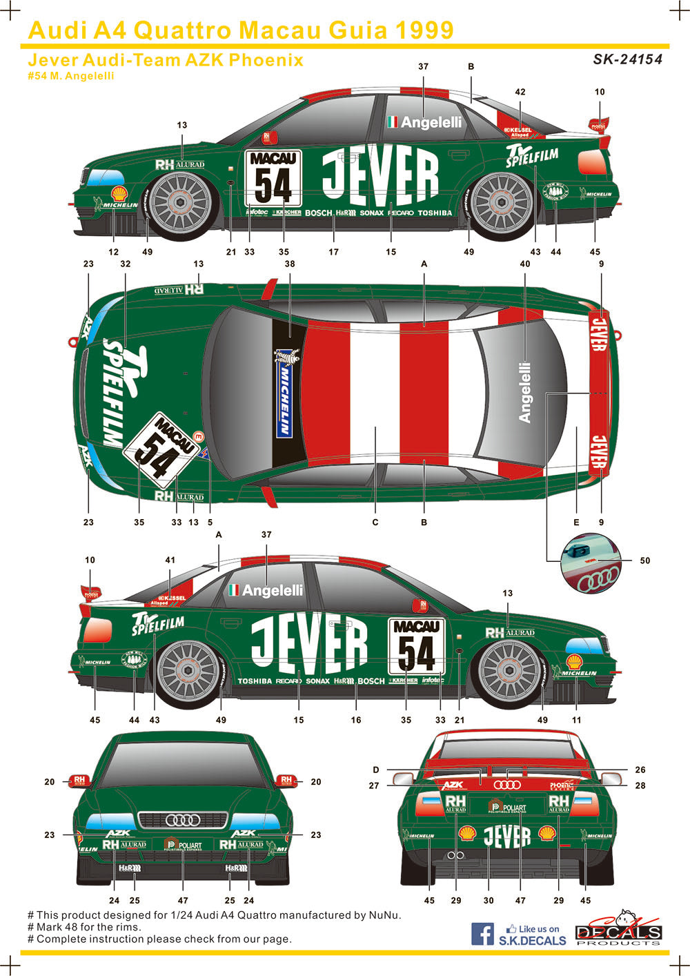 Audi A4 Quattro Super Tourenwagen Cup 1999 Jever Audi-Team AZK Phoenix für NUNU Audi A4 1/24