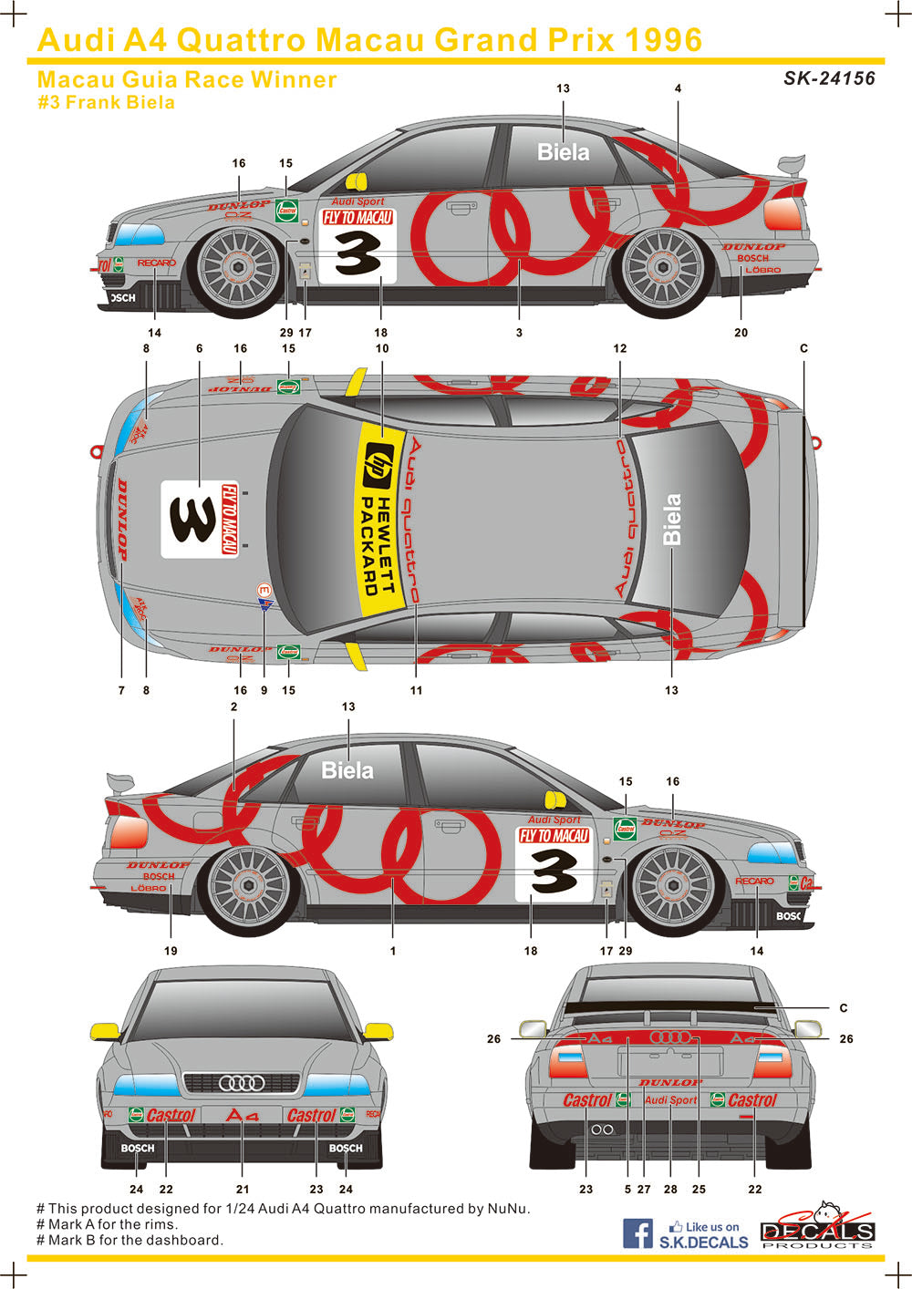 udi A4 Quattro FIA Touring Car World Cup 1995 ROC Competition für NUNU Audfi A4 1/24