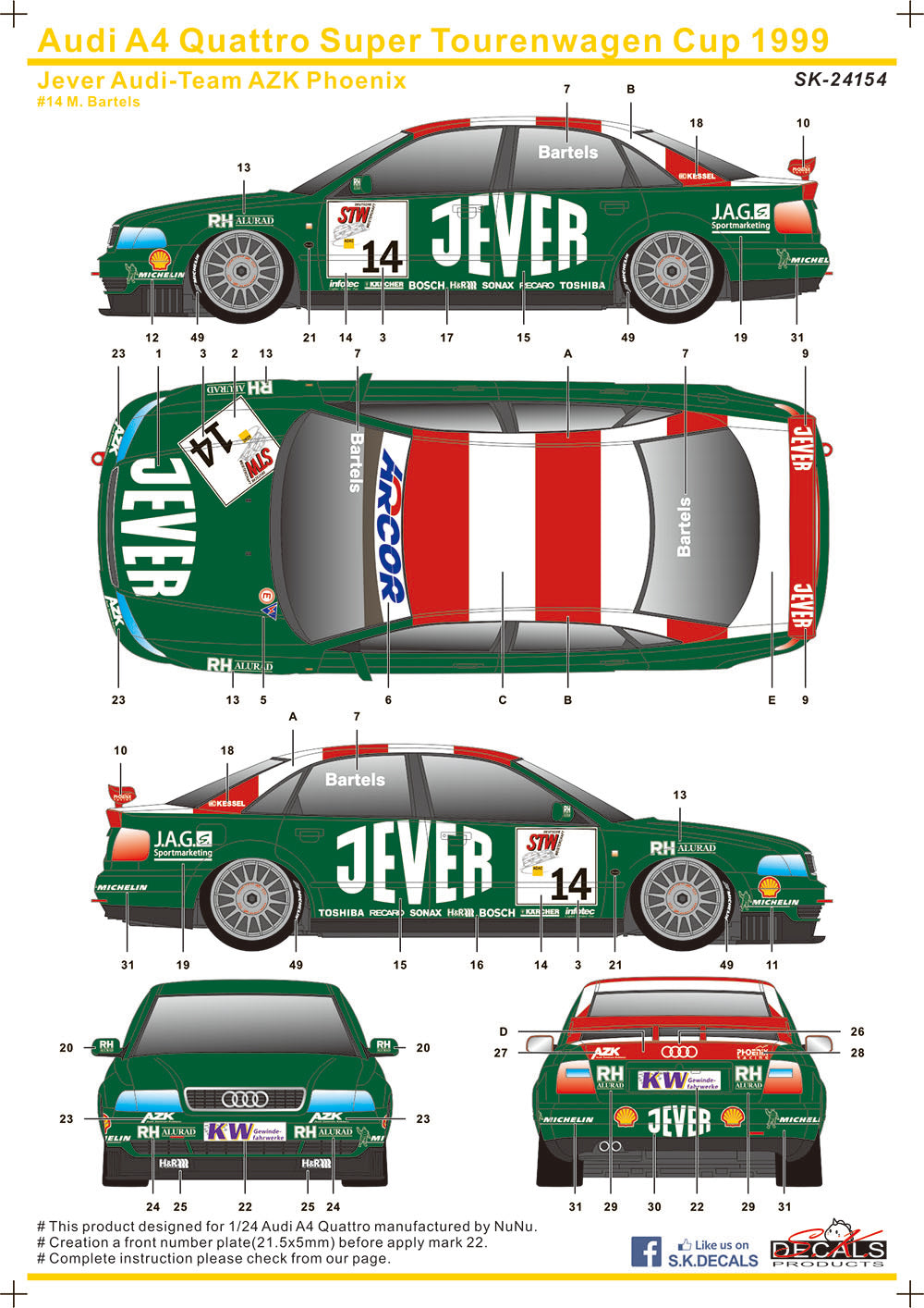 Audi A4 Quattro Super Tourenwagen Cup 1999 Jever Audi-Team AZK Phoenix für NUNU Audi A4 1/24