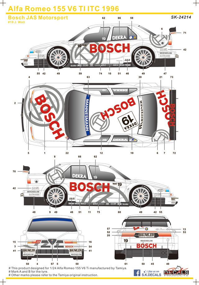 Alfa Romeo 155 V6 TI BOSCH für Tamiya 1:24