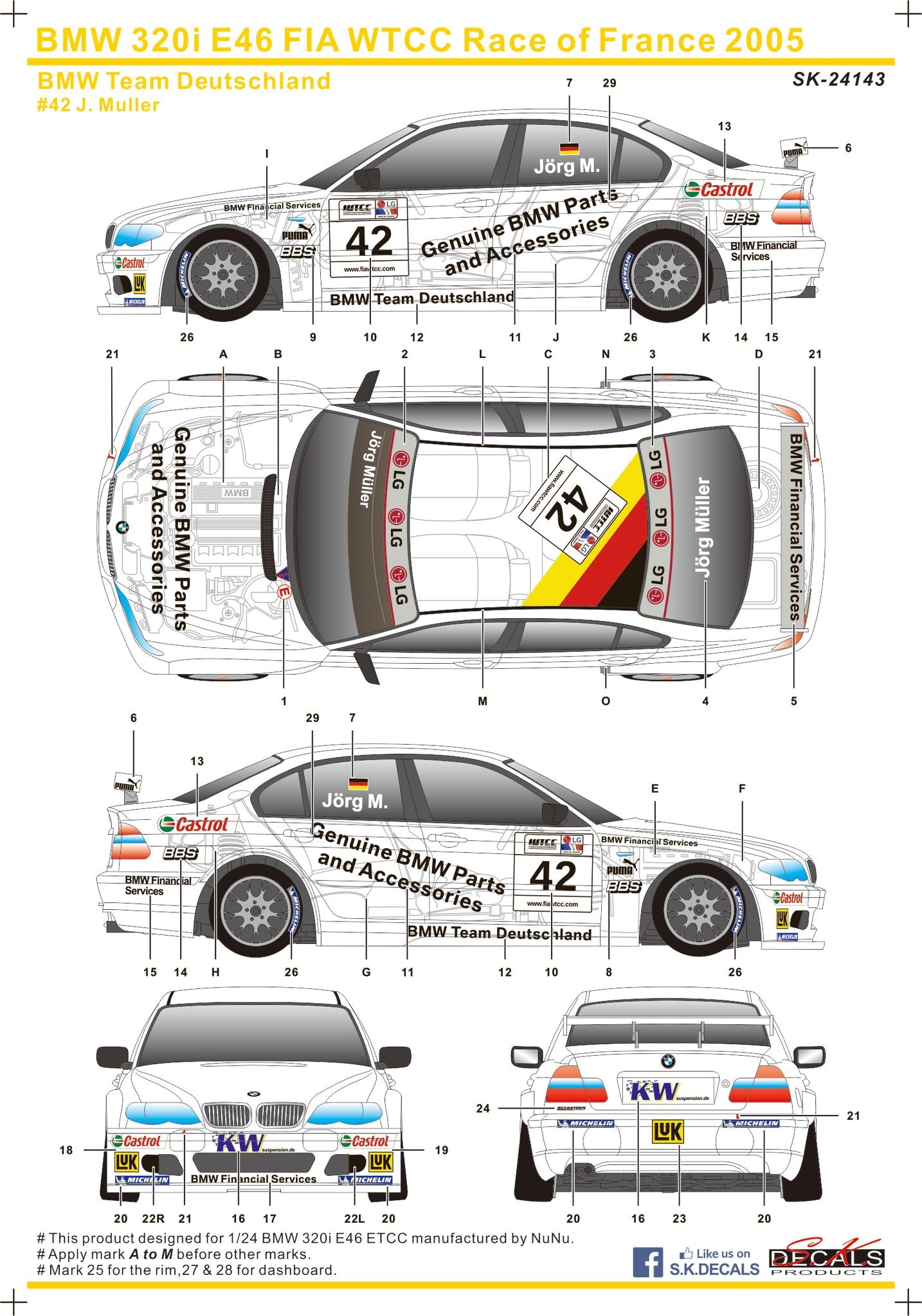 BMW 320i E46 FIA WTCC Race of Deutschland #43 #16 2in1 Decal