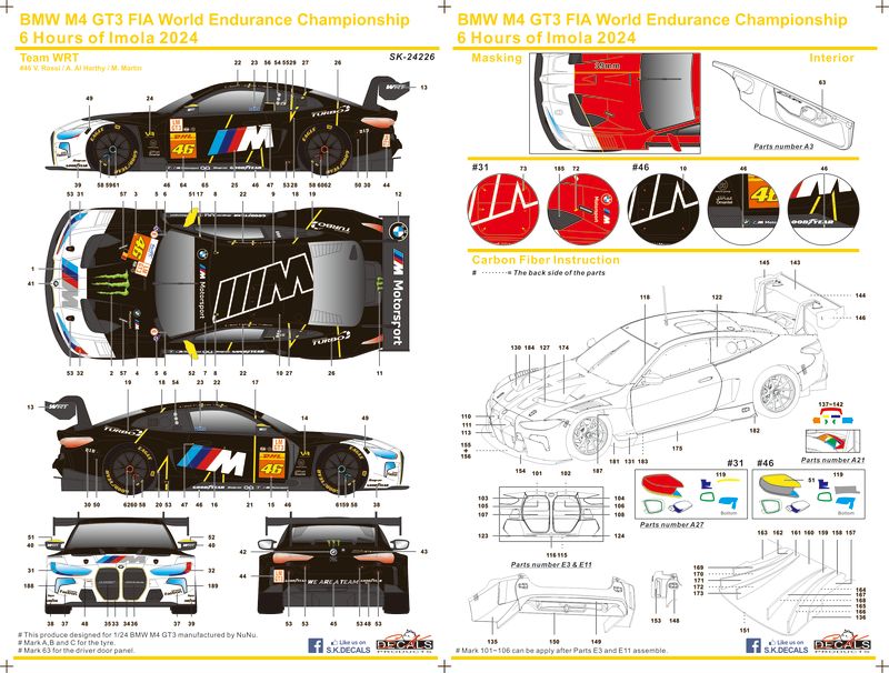 BMW M4 GT3 FIA World Endurance Championship 6 Hours of Imola Decal 1/24