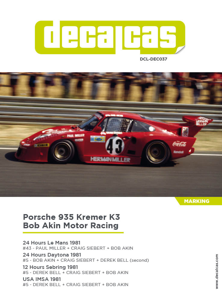 Porsche 935 Kremer K3 Bob Akin Motorsport Decal für NUNU