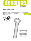 Fasteners for scale models: Button head hex socket screws with washer 1.0mm, 1.1mm, 1.2mm, 1.3mm and 1.4mm