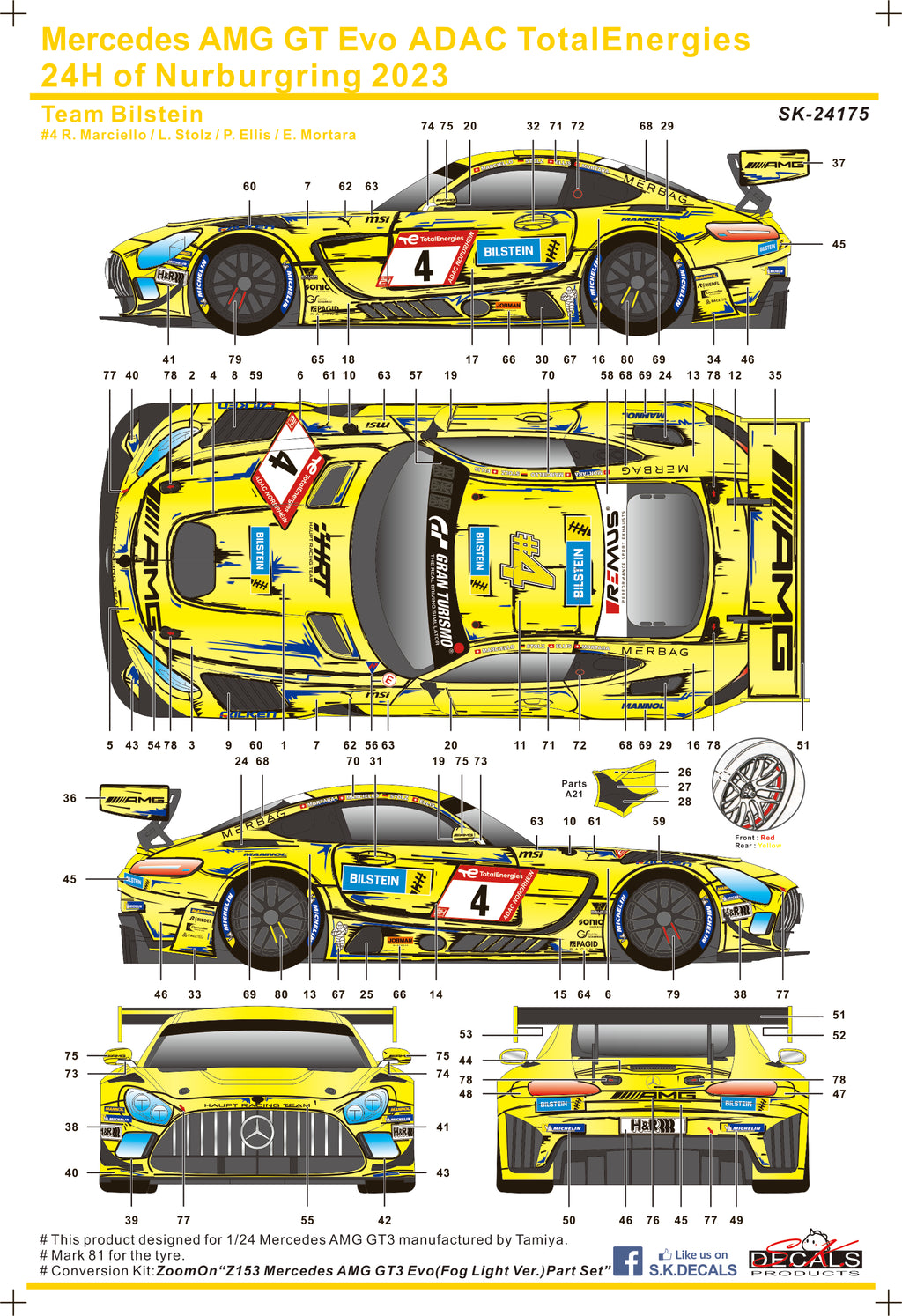 Mercedes AMG GT3 Evo ADAC TotalEnergies 24H of Nurburgring 2023 für Tamiya 1/24