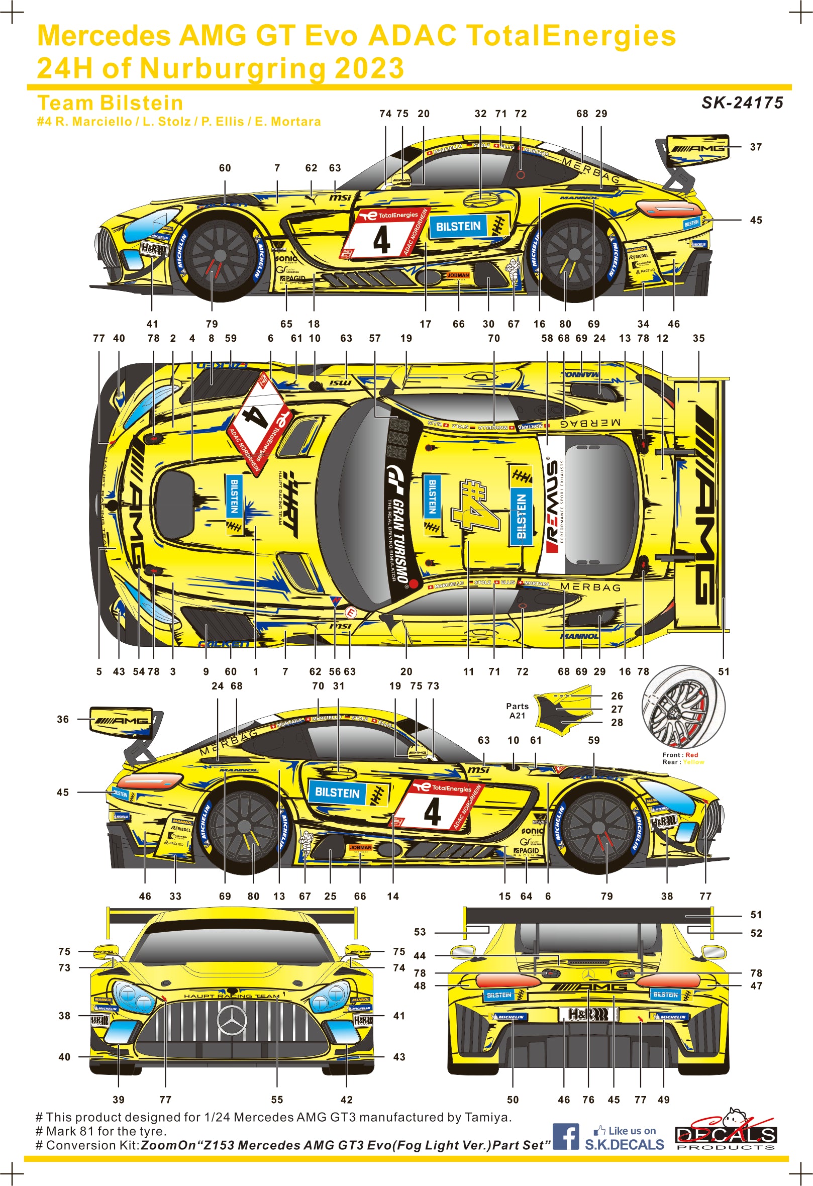 Mercedes AMG GT3 Evo ADAC TotalEnergies 24H of Nurburgring 2023 für Tamiya 1/24