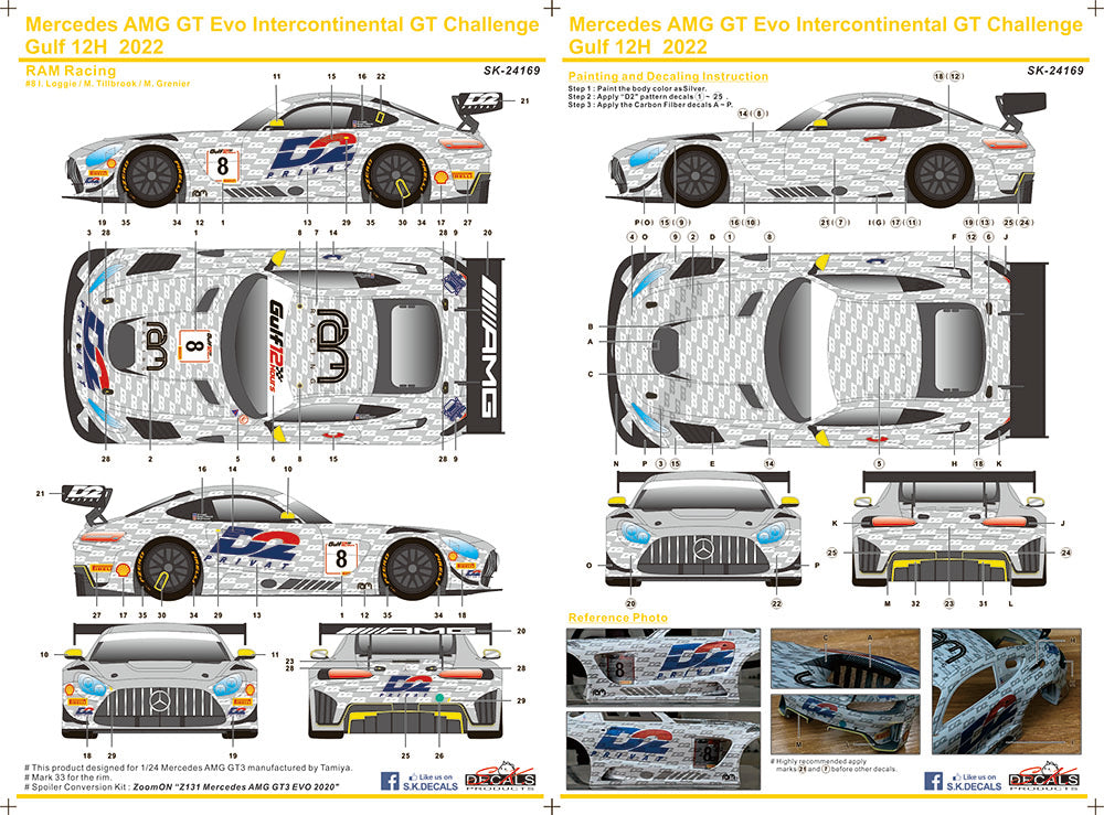 Mercedes AMG GT3 Evo Intercontinental GT Challenge Gulf 12H für Tamiya 1/24