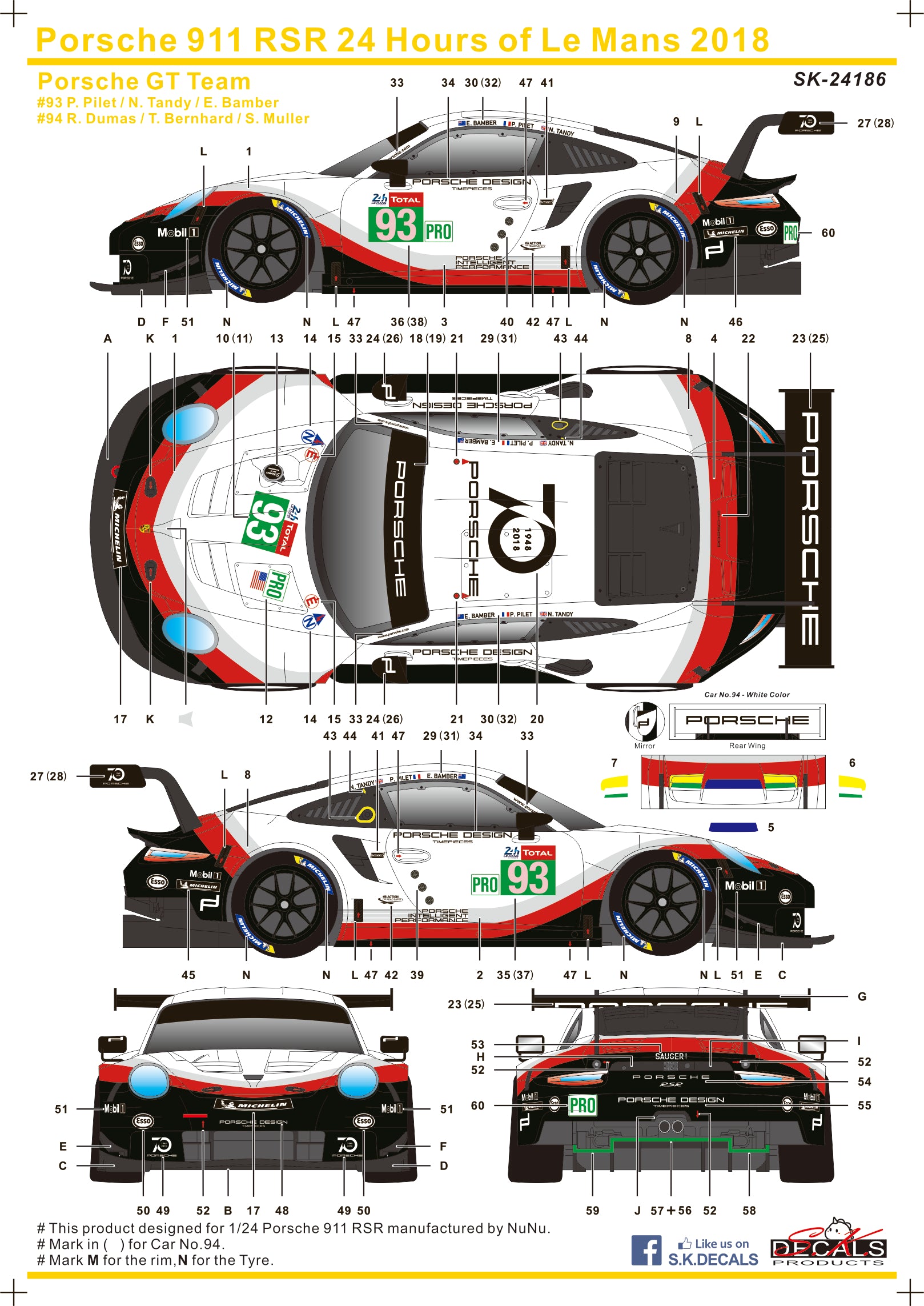 Porsche 911 RSR Le Mans 2018 für NUNU 1/24
