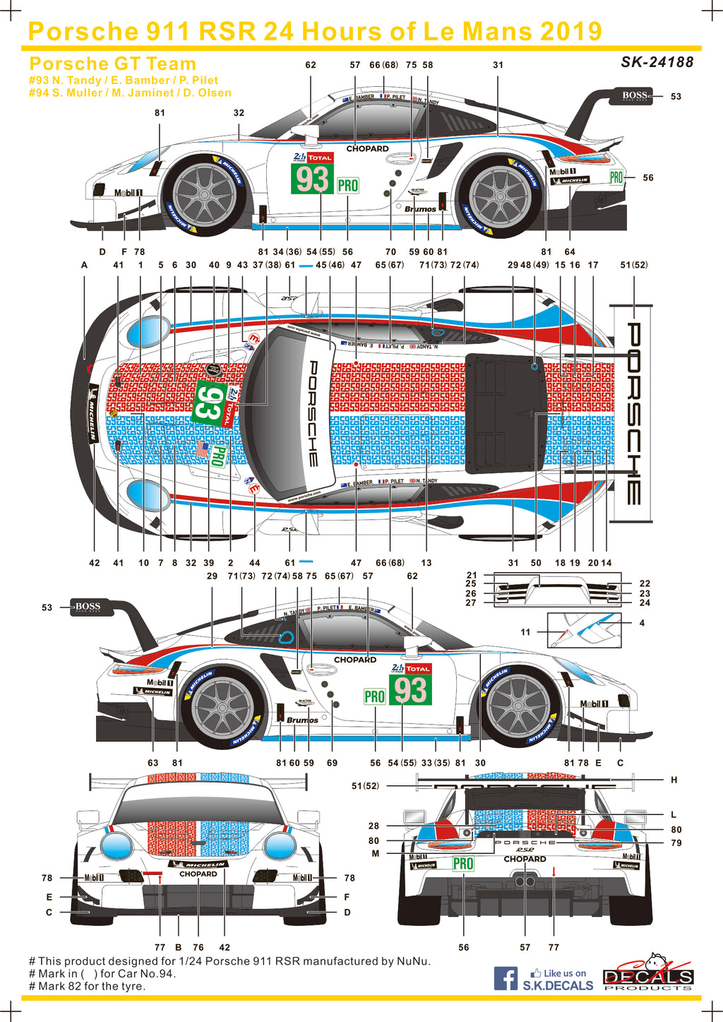 Porsche 911 RSR 24 Hours of Le Mans 2019 für NUNU 1/24