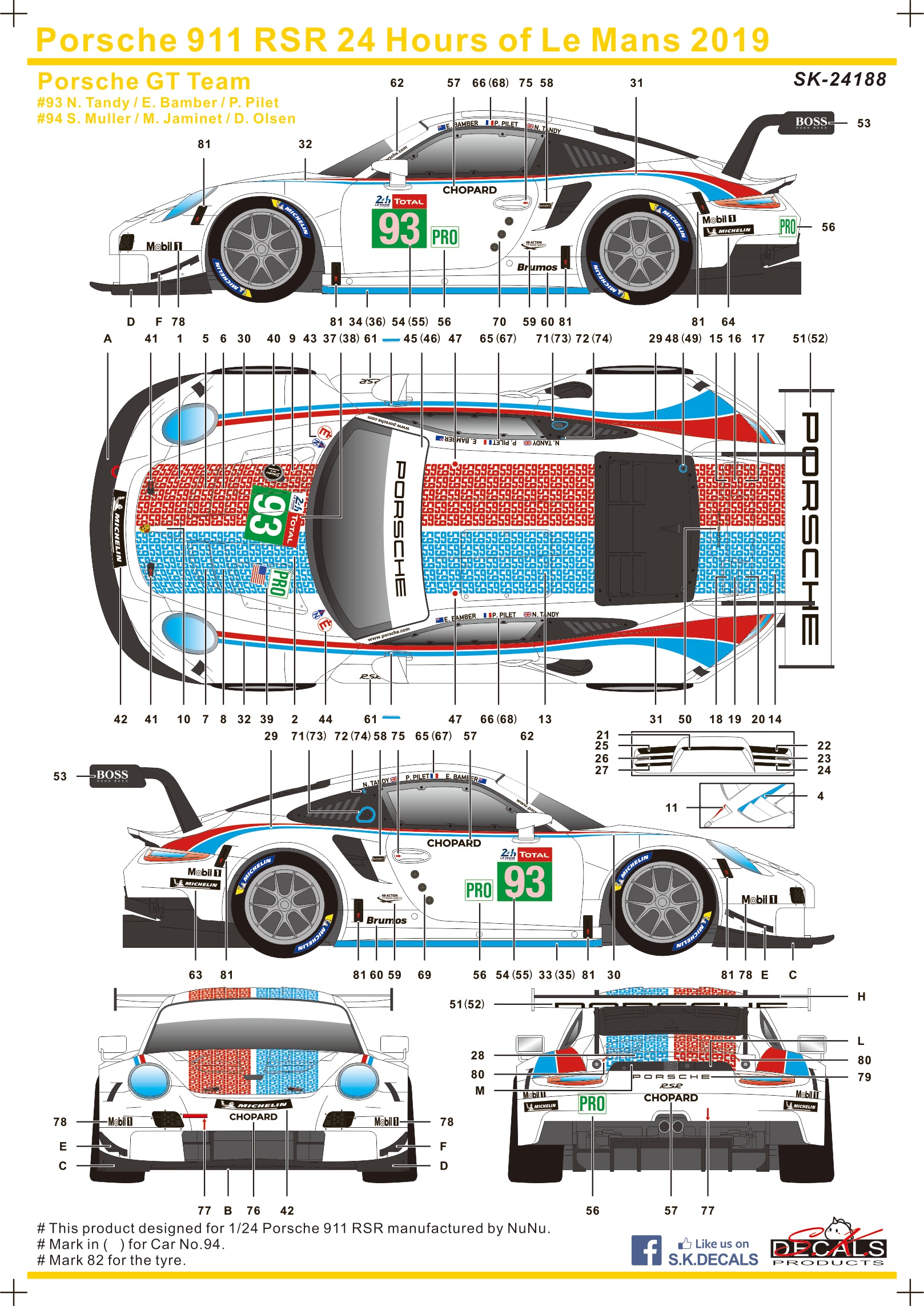 Porsche 911 RSR 24 Hours of Le Mans 2019 für NUNU 1/24