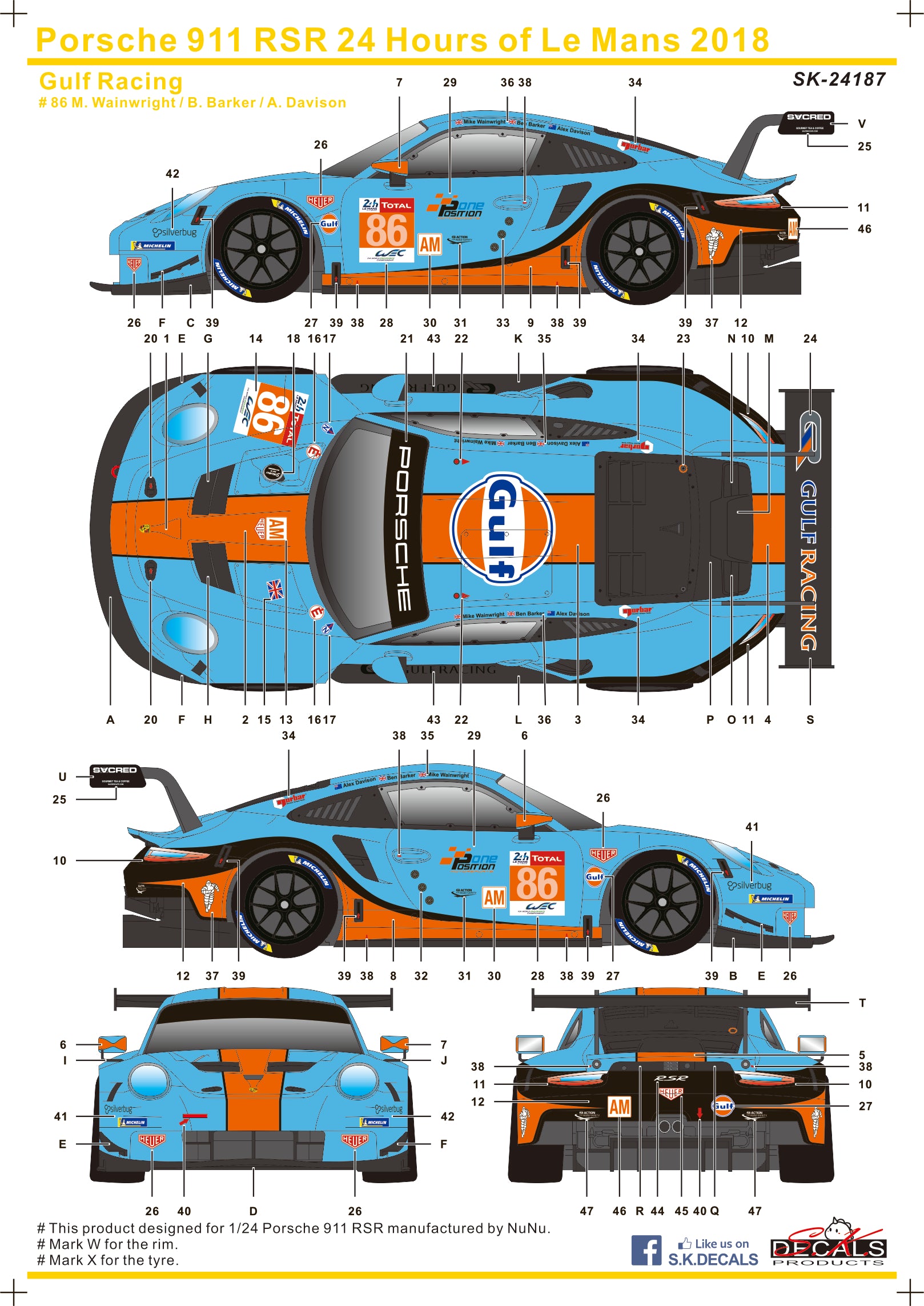 Porsche 911 RSR Gulf Racing für NUNU 1/24