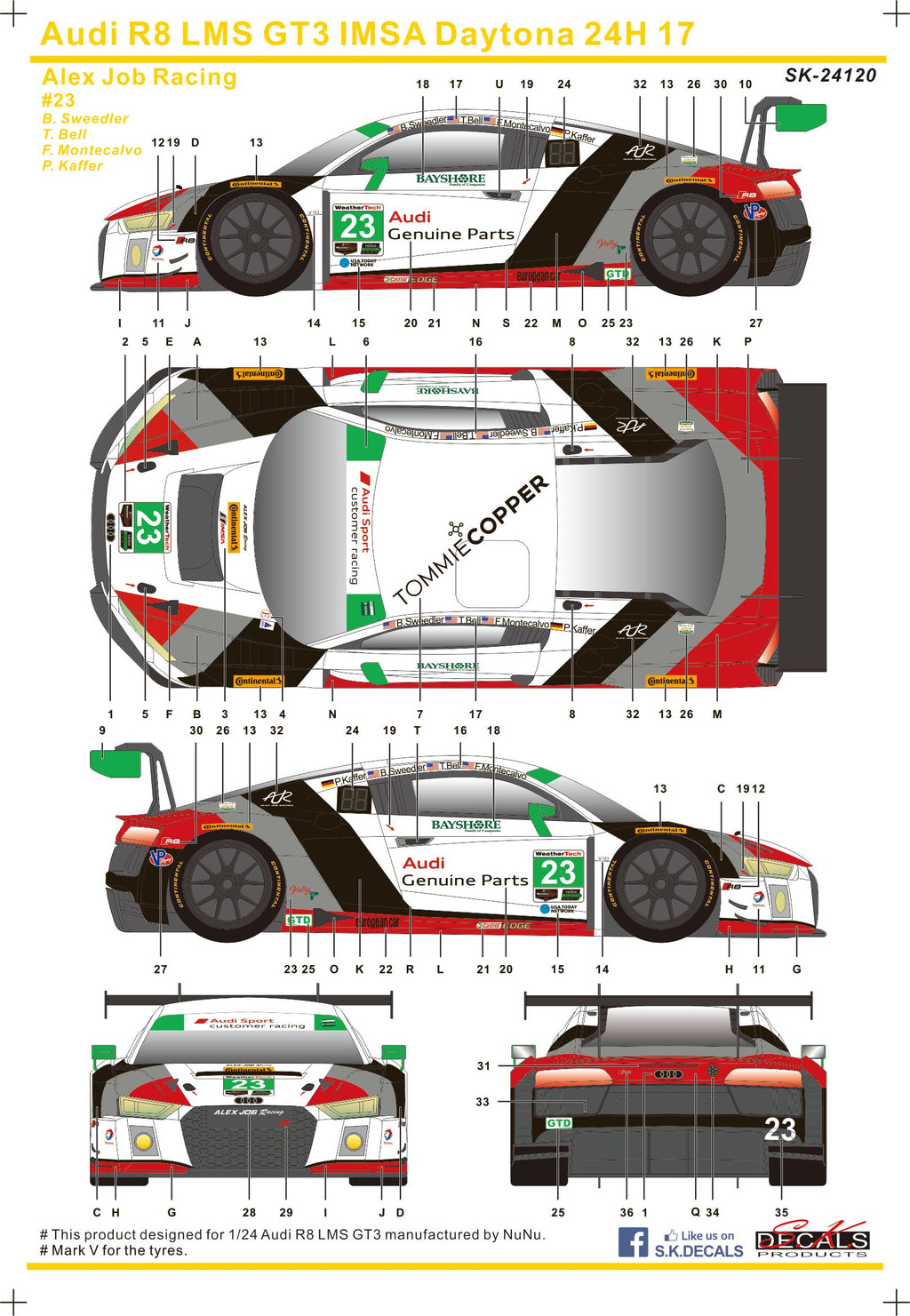 Audi R8 LMS GT3 IMSA Daytona 24H 17 #23 Alex Job Racing Decal