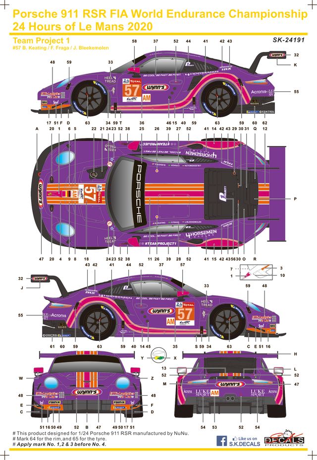 Porsche 911 RSR FIA World Endurance Championship 24 Hours Le Mans 2020 Decal 1/24