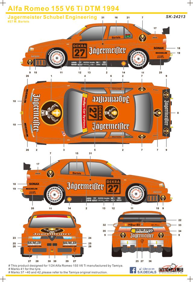 Alfa Romeo 155 V6 TI Jägermeister für Tamiya 1:24